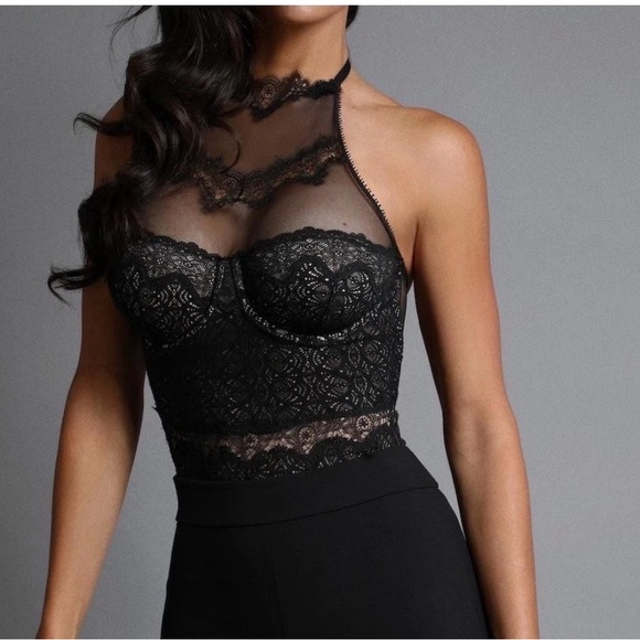 Victoria's Secret Tops - Victoria's Secret Black Lace Sheer Top Bodysuit 34C
